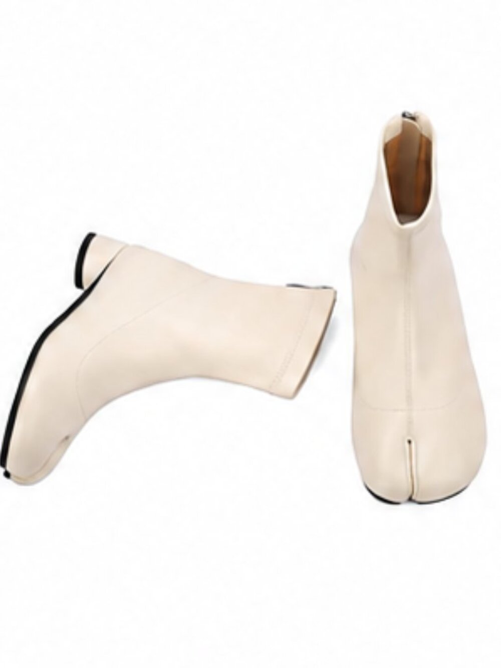 Split Toe Ankle Boots Women Tabi shoes Low Chunky Heels Bootie-Beige